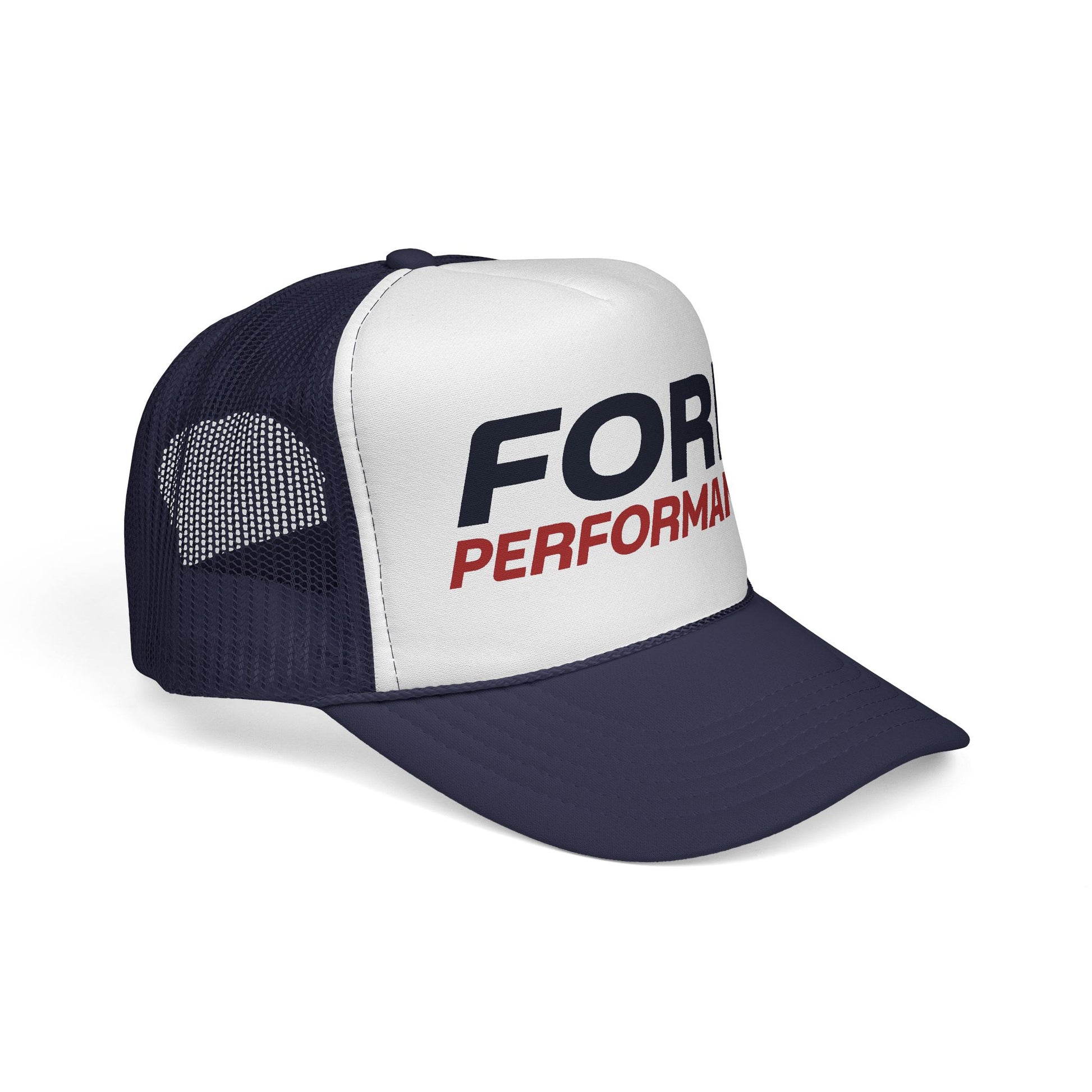Trucker hat with 'FORD PERFORMANCE' text on a white background