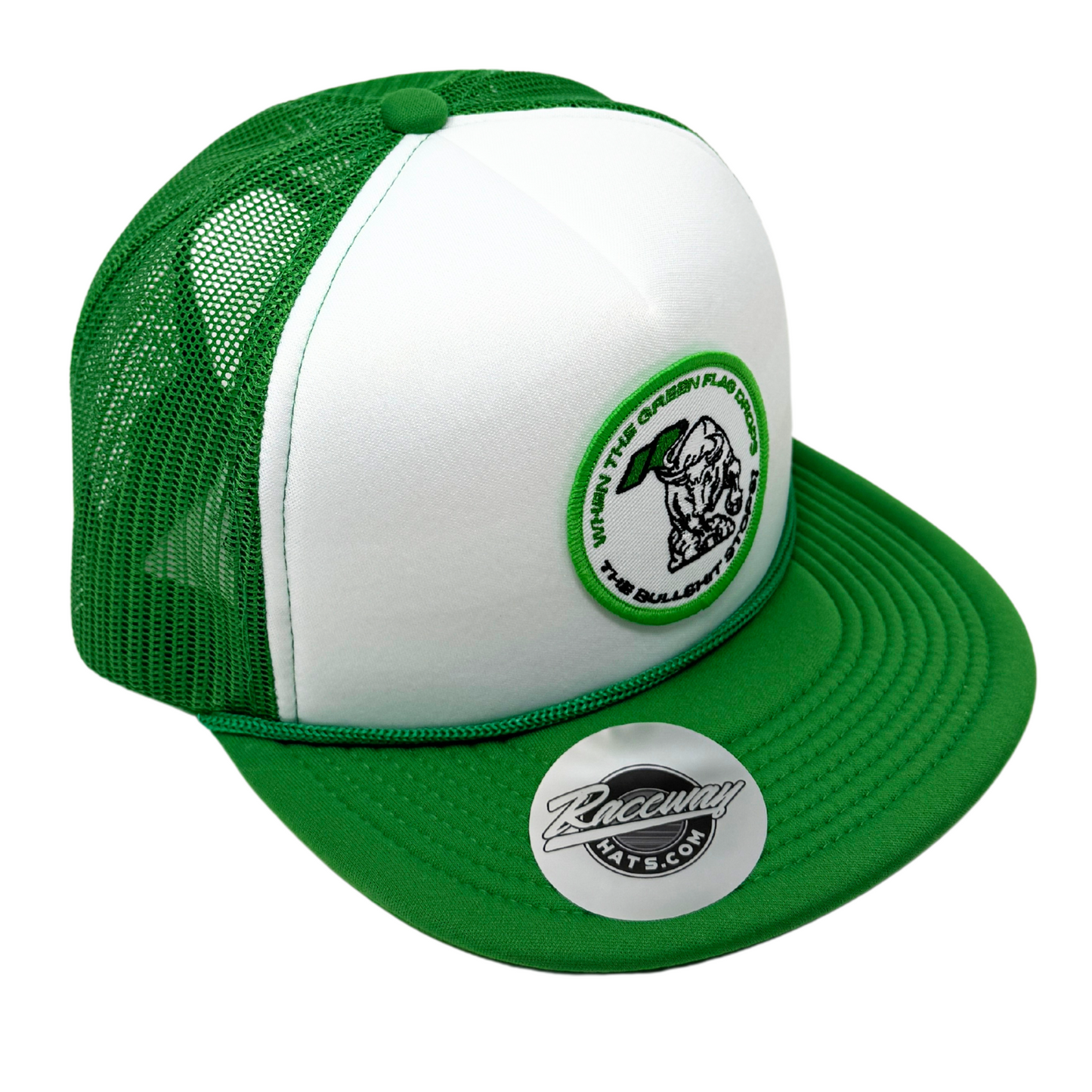 When the Green Flag Drops the Bullsh!t Stops Patch Trucker Hat