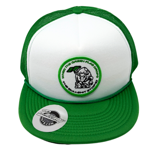 When the Green Flag Drops the Bullsh!t Stops Patch Trucker Hat