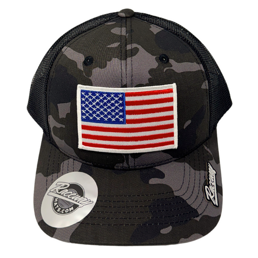 American Flag Patch Camo Trucker Hat