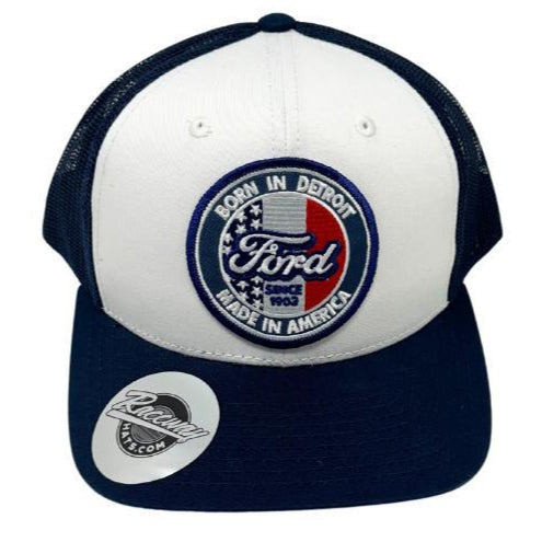 Readymade Vintage Style Ford Detroit Patch Pressed onto New Decky 6021 6-Panel Trucker Hat