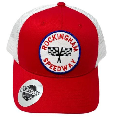 Readymade Vintage Style Rockingham Speedway Patch Pressed onto New Decky 6021 6-Panel Trucker Hat