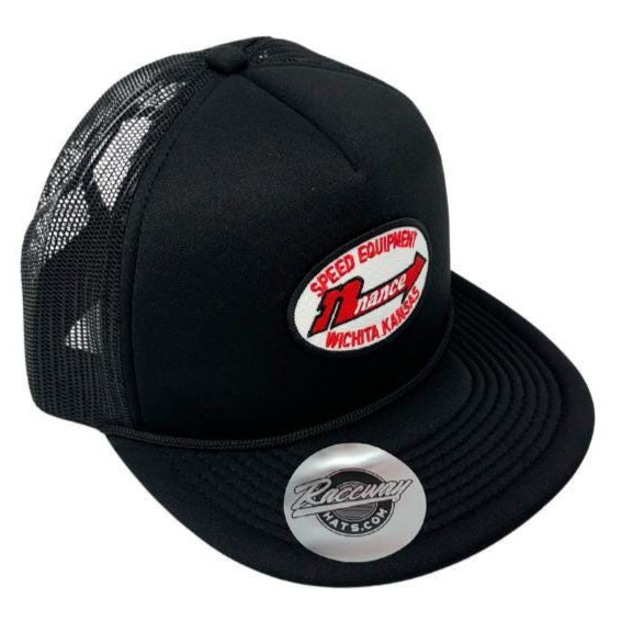 Readymade Vintage-Style Nance Patch Pressed onto New Decky 6026 Classic 5-Panel Foam Trucker Hats