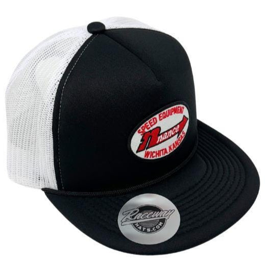 Readymade Vintage-Style Nance Patch Pressed onto New Decky 6026 Classic 5-Panel Foam Trucker Hats