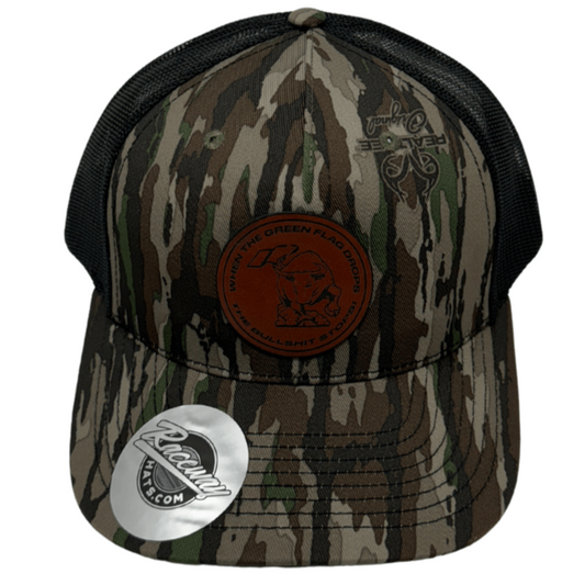 When The Green Flag Drops The Bullsh!t Stops Leather Patch Camo Trucker Hat
