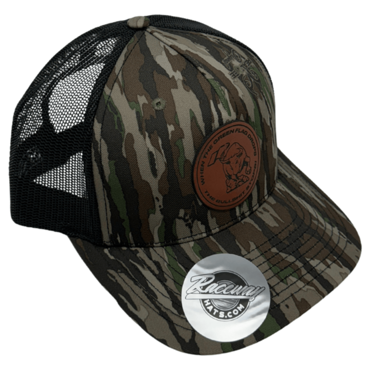 When The Green Flag Drops The Bullsh!t Stops Leather Patch Camo Trucker Hat