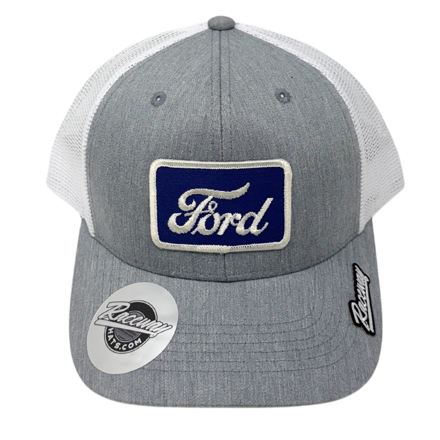 6-Panel Snapback Trucker Hat with Vintage Square Ford Patch
