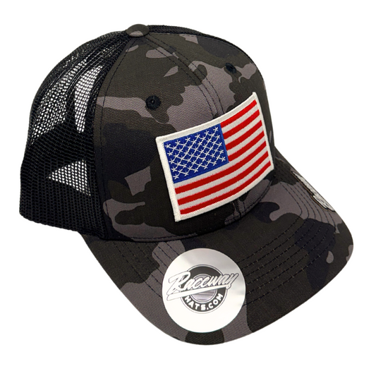 6-Panel Snapback Trucker Hat with American Flag Patch