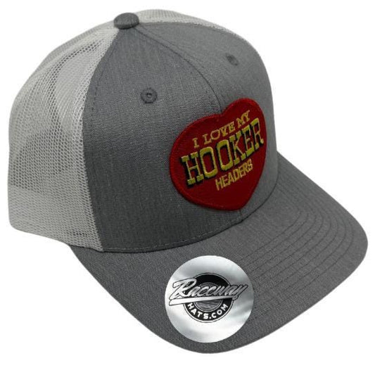 Readymade Vintage Style Hooker Headers Patch Pressed onto New Decky 6021 6-Panel Trucker Hat