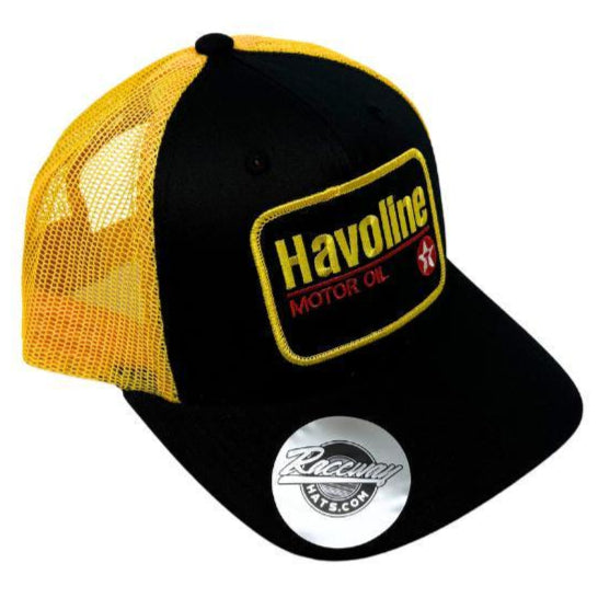 Readymade Vintage Style Havoline Oil Patch Pressed onto New Decky 6021 6-Panel Trucker Hat