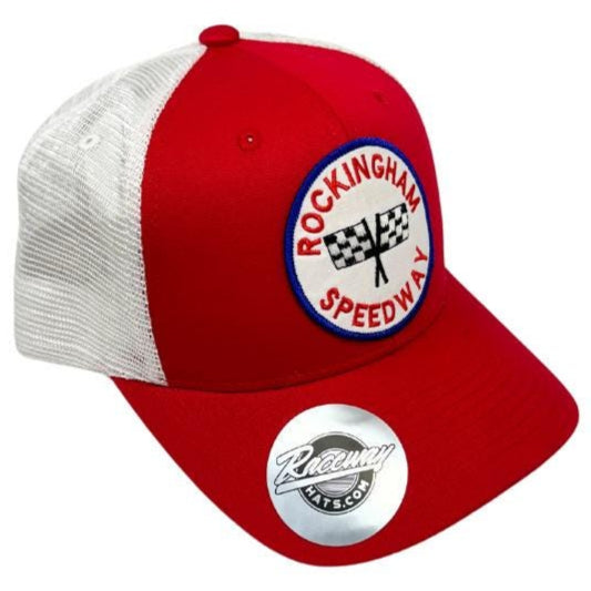 Readymade Vintage Style Rockingham Speedway Patch Pressed onto New Decky 6021 6-Panel Trucker Hat