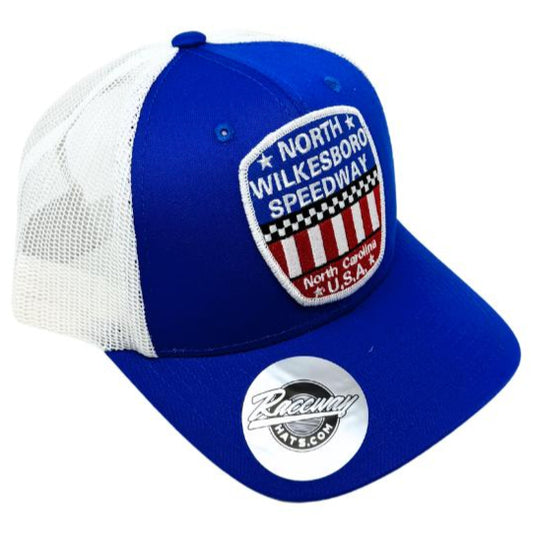 Readymade Vintage-Style North Wilkesboro Speedway Patch Pressed onto New Decky 6021 6-Panel Trucker Hat